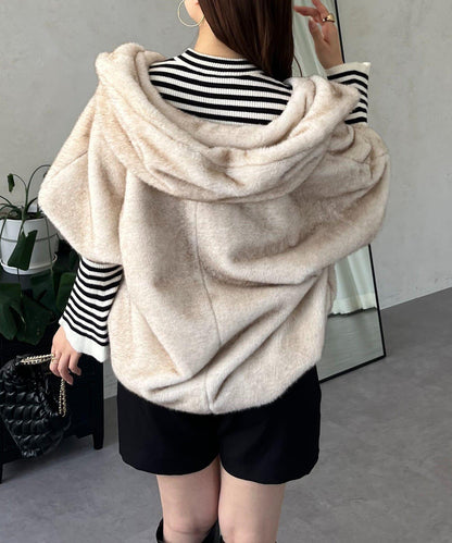 【總選舉參賽單品】貂絨風格連帽毛皮披肩