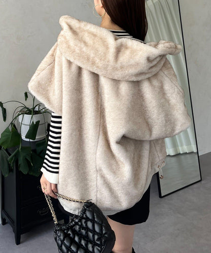 【總選舉參賽單品】貂絨風格連帽毛皮披肩