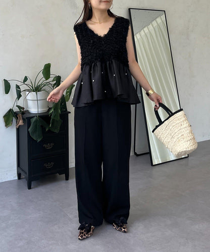 【總選舉參賽單品】花卉圖案珍珠荷葉邊背心