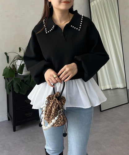 【總選舉參賽單品】珍珠領2way開領荷葉邊針織衫