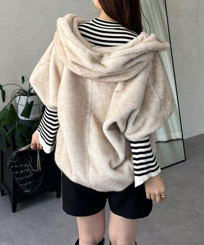 【總選舉參賽單品】貂絨風格連帽毛皮披肩