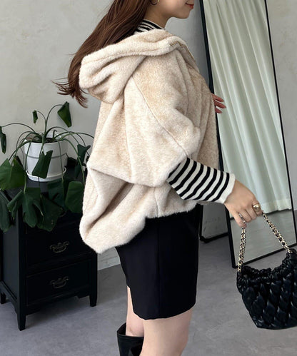 【總選舉參賽單品】貂絨風格連帽毛皮披肩