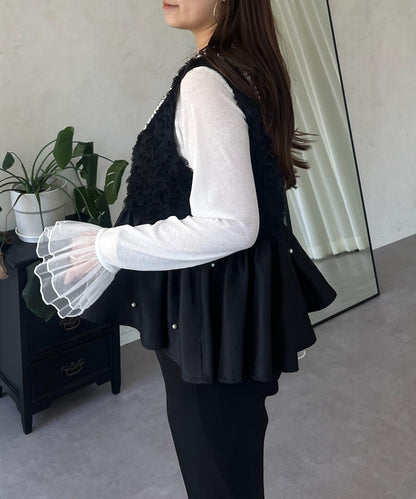 【總選舉參賽單品】花卉圖案珍珠荷葉邊背心