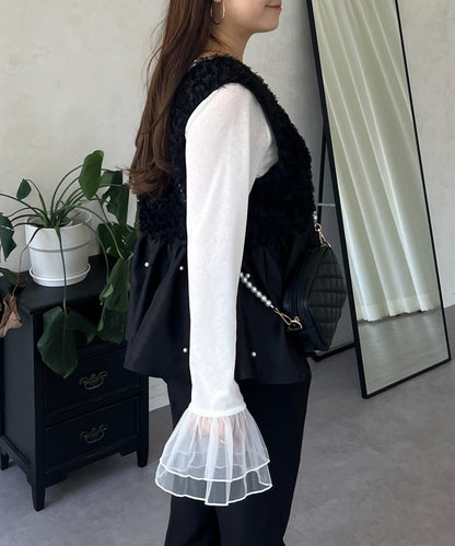 【總選舉參賽單品】花卉圖案珍珠荷葉邊背心