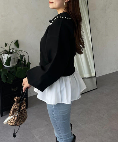 【總選舉參賽單品】珍珠領2way開領荷葉邊針織衫