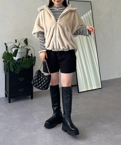 【總選舉參賽單品】貂絨風格連帽毛皮披肩