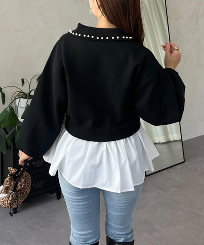 【總選舉參賽單品】珍珠領2way開領荷葉邊針織衫