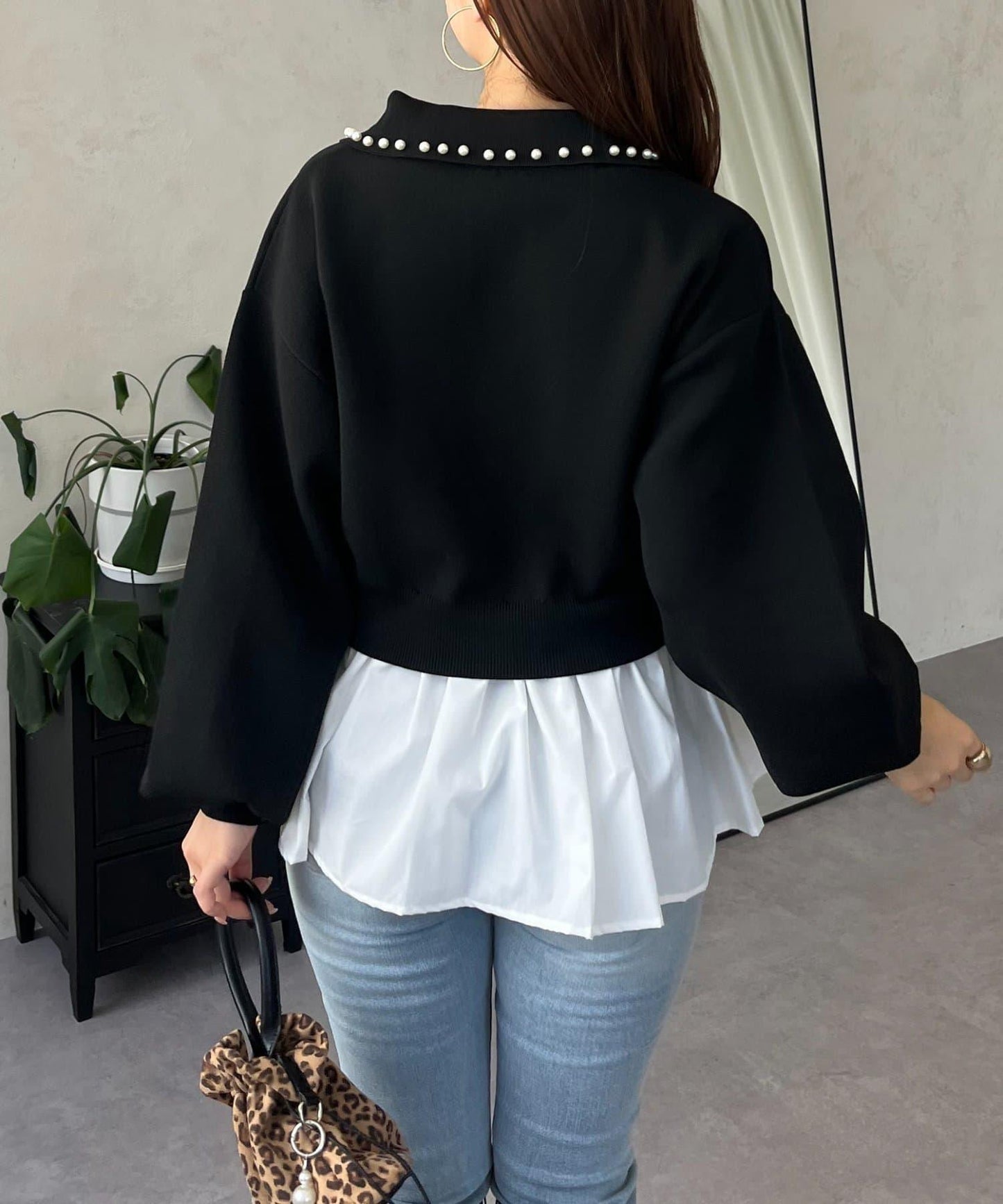 【總選舉參賽單品】珍珠領2way開領荷葉邊針織衫