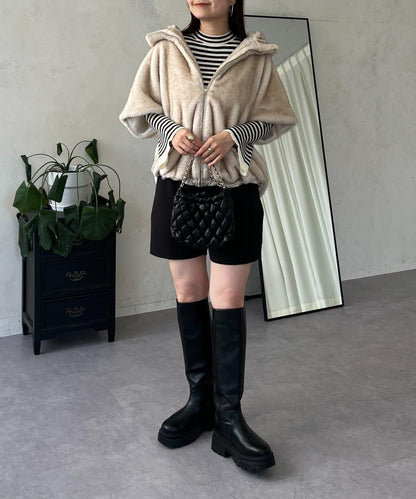 【總選舉參賽單品】貂絨風格連帽毛皮披肩