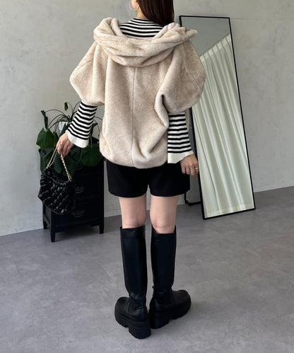 【總選舉參賽單品】貂絨風格連帽毛皮披肩