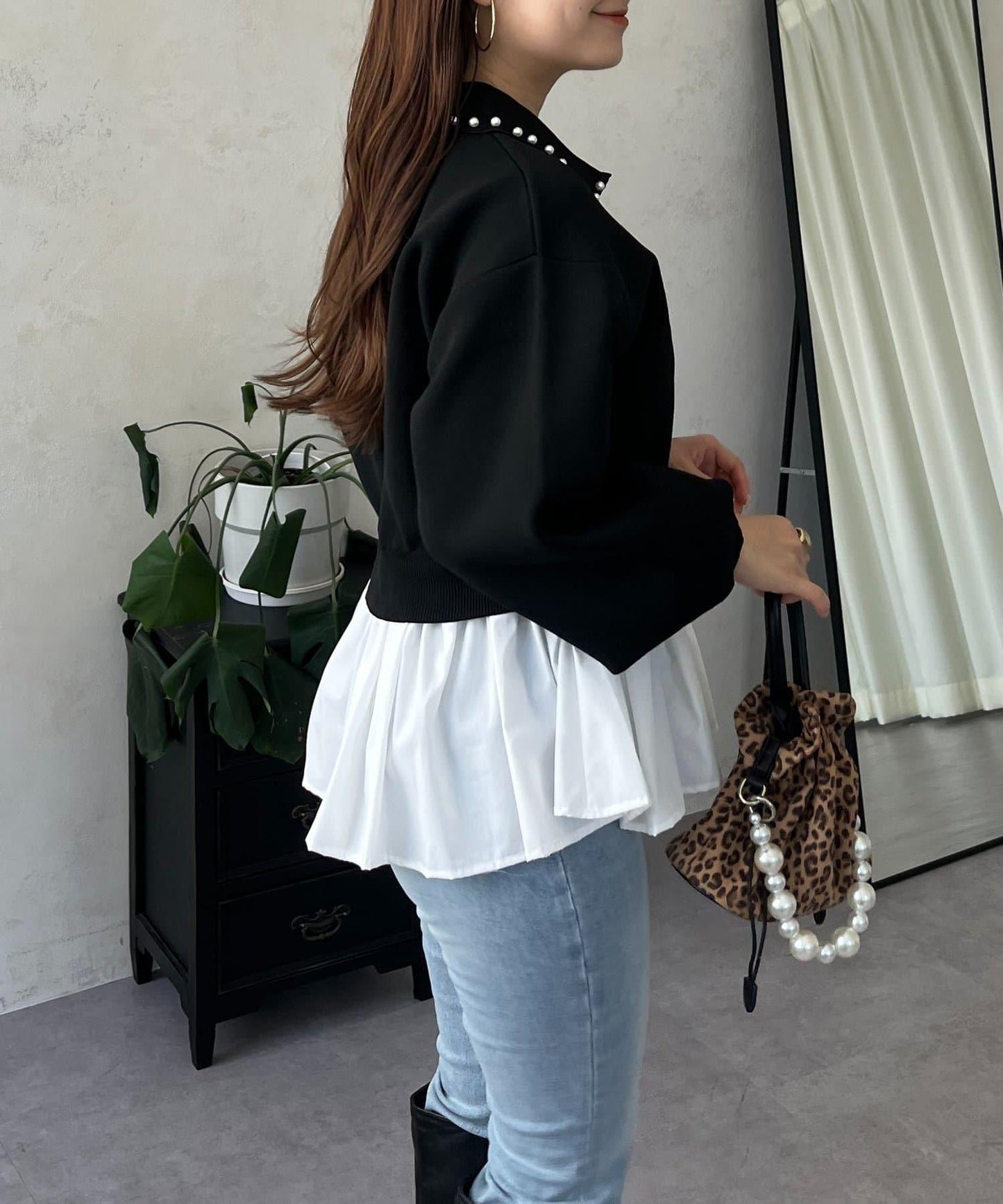 【總選舉參賽單品】珍珠領2way開領荷葉邊針織衫