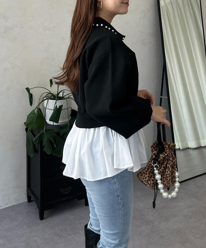 【總選舉參賽單品】珍珠領2way開領荷葉邊針織衫