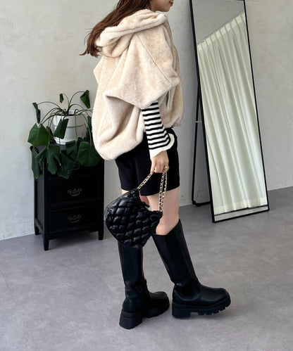 【總選舉參賽單品】貂絨風格連帽毛皮披肩