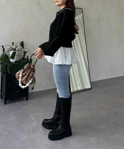 【總選舉參賽單品】珍珠領2way開領荷葉邊針織衫