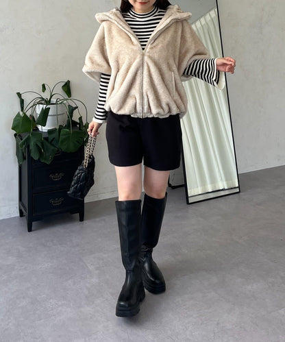 【總選舉參賽單品】貂絨風格連帽毛皮披肩