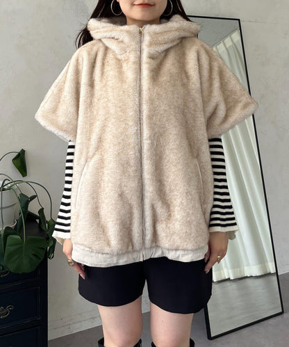 【總選舉參賽單品】貂絨風格連帽毛皮披肩