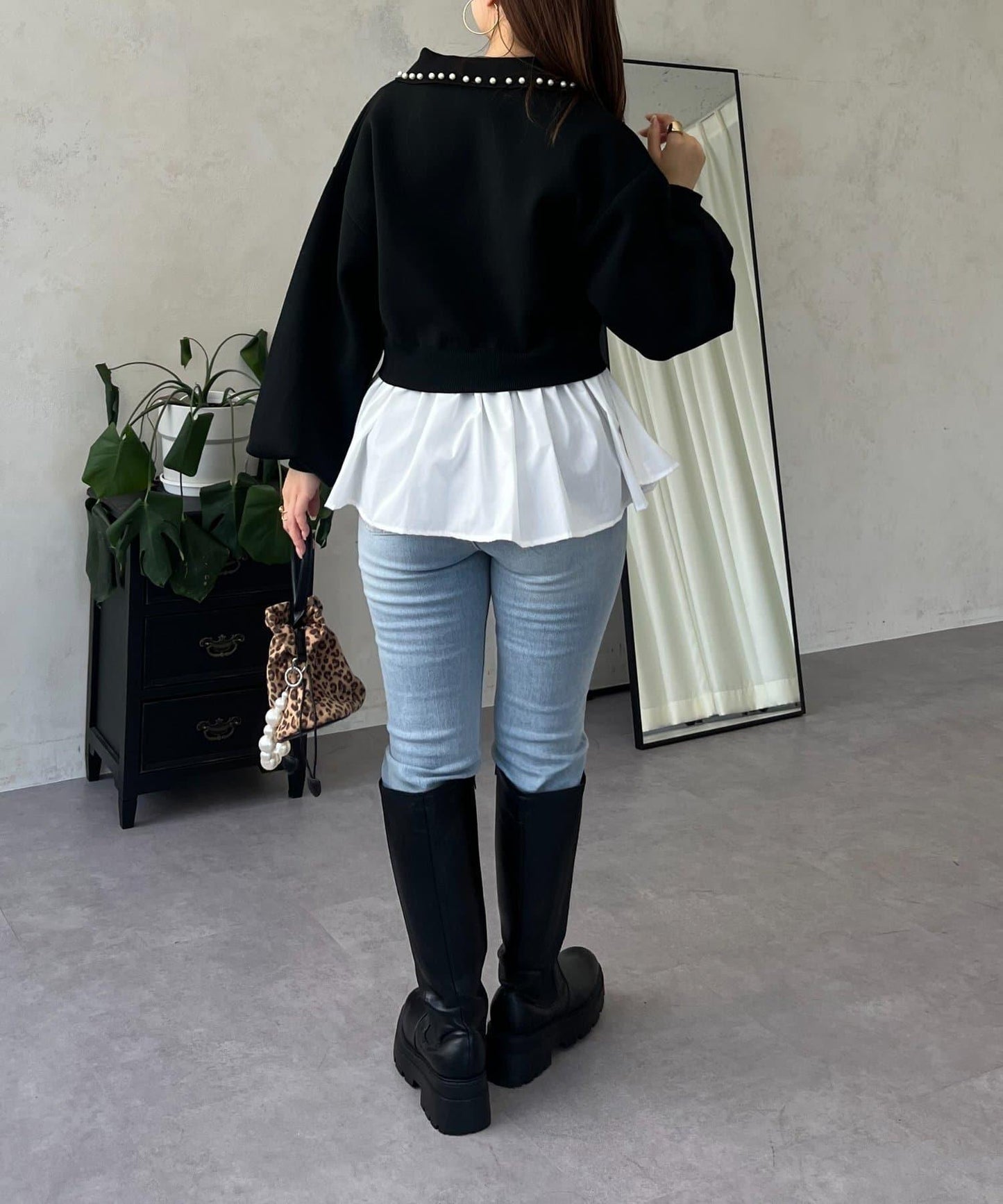 【總選舉參賽單品】珍珠領2way開領荷葉邊針織衫