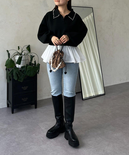 【總選舉參賽單品】珍珠領2way開領荷葉邊針織衫