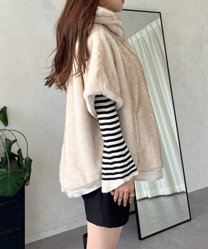 【總選舉參賽單品】貂絨風格連帽毛皮披肩