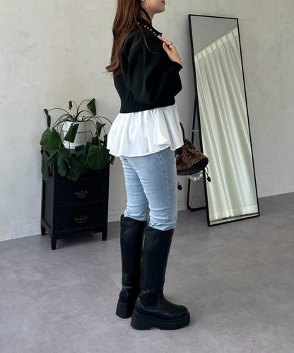 【總選舉參賽單品】珍珠領2way開領荷葉邊針織衫