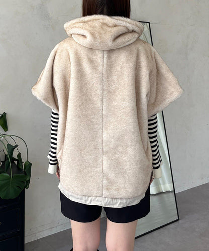 【總選舉參賽單品】貂絨風格連帽毛皮披肩