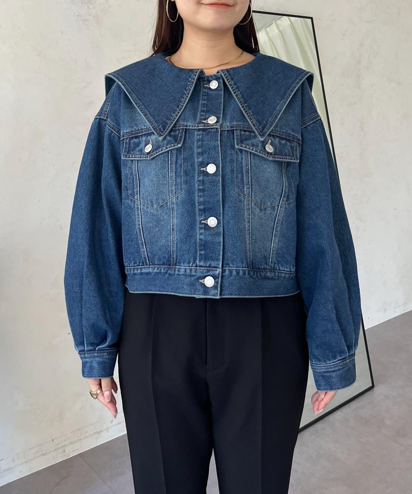 【總選舉參賽單品】大翻領短款牛仔夾克