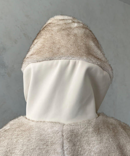 【總選舉參賽單品】貂絨風格連帽毛皮披肩