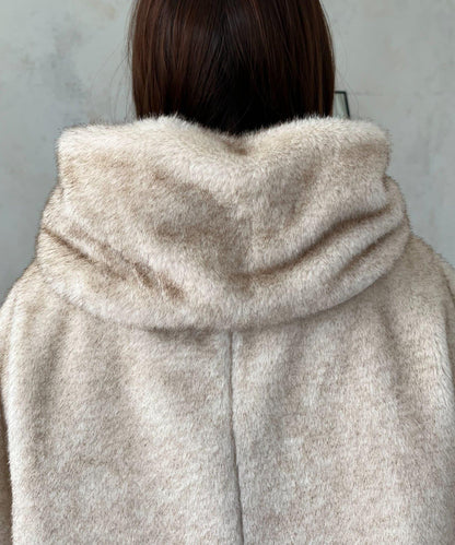 【總選舉參賽單品】貂絨風格連帽毛皮披肩