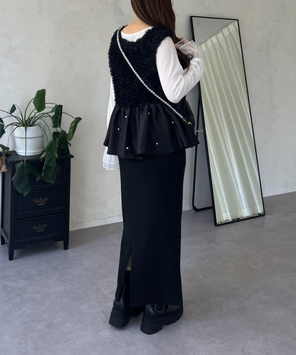 【總選舉參賽單品】花卉圖案珍珠荷葉邊背心