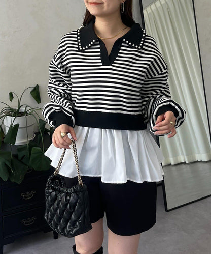 【總選舉參賽單品】珍珠領2way開領荷葉邊針織衫