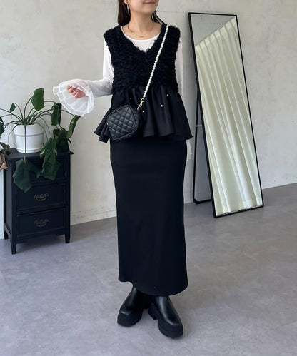 【總選舉參賽單品】花卉圖案珍珠荷葉邊背心