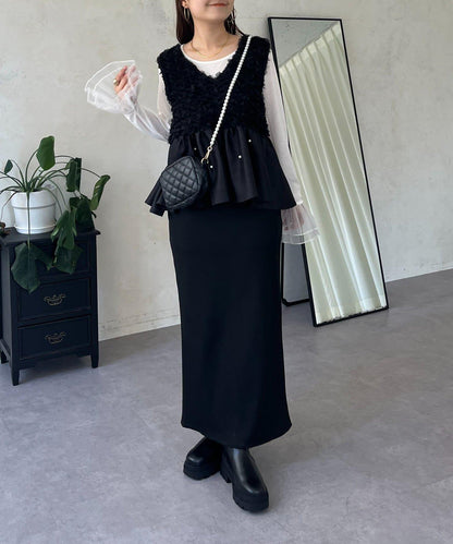 【總選舉參賽單品】花卉圖案珍珠荷葉邊背心