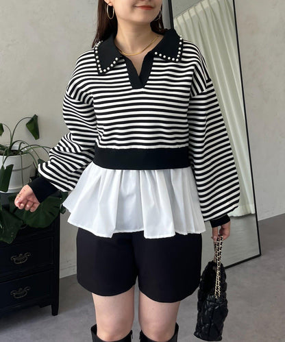 【總選舉參賽單品】珍珠領2way開領荷葉邊針織衫