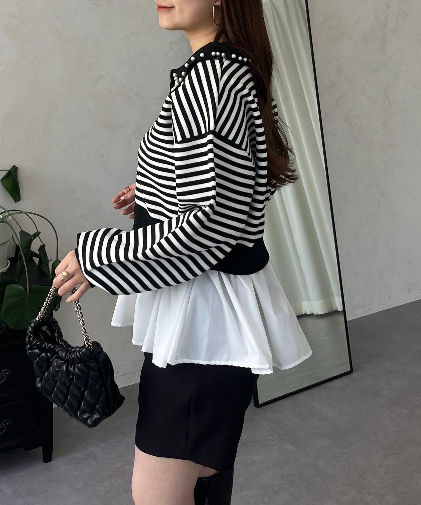 【總選舉參賽單品】珍珠領2way開領荷葉邊針織衫