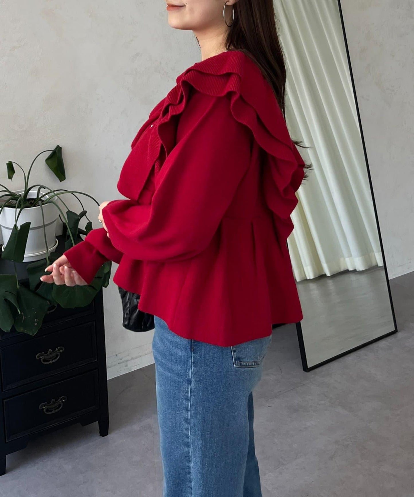 【總選舉參賽單品】愛心紐扣荷葉邊短款收腰開衫