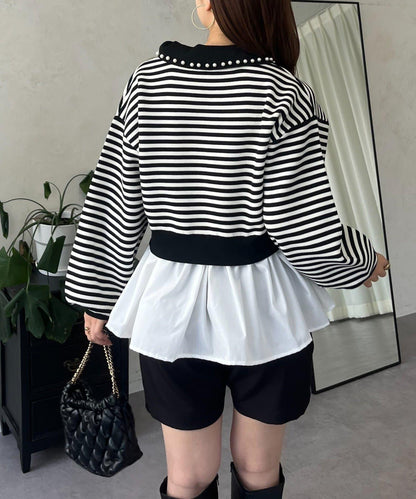 【總選舉參賽單品】珍珠領2way開領荷葉邊針織衫