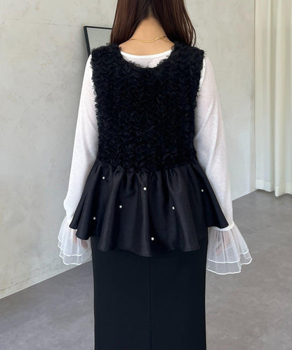 【總選舉參賽單品】花卉圖案珍珠荷葉邊背心