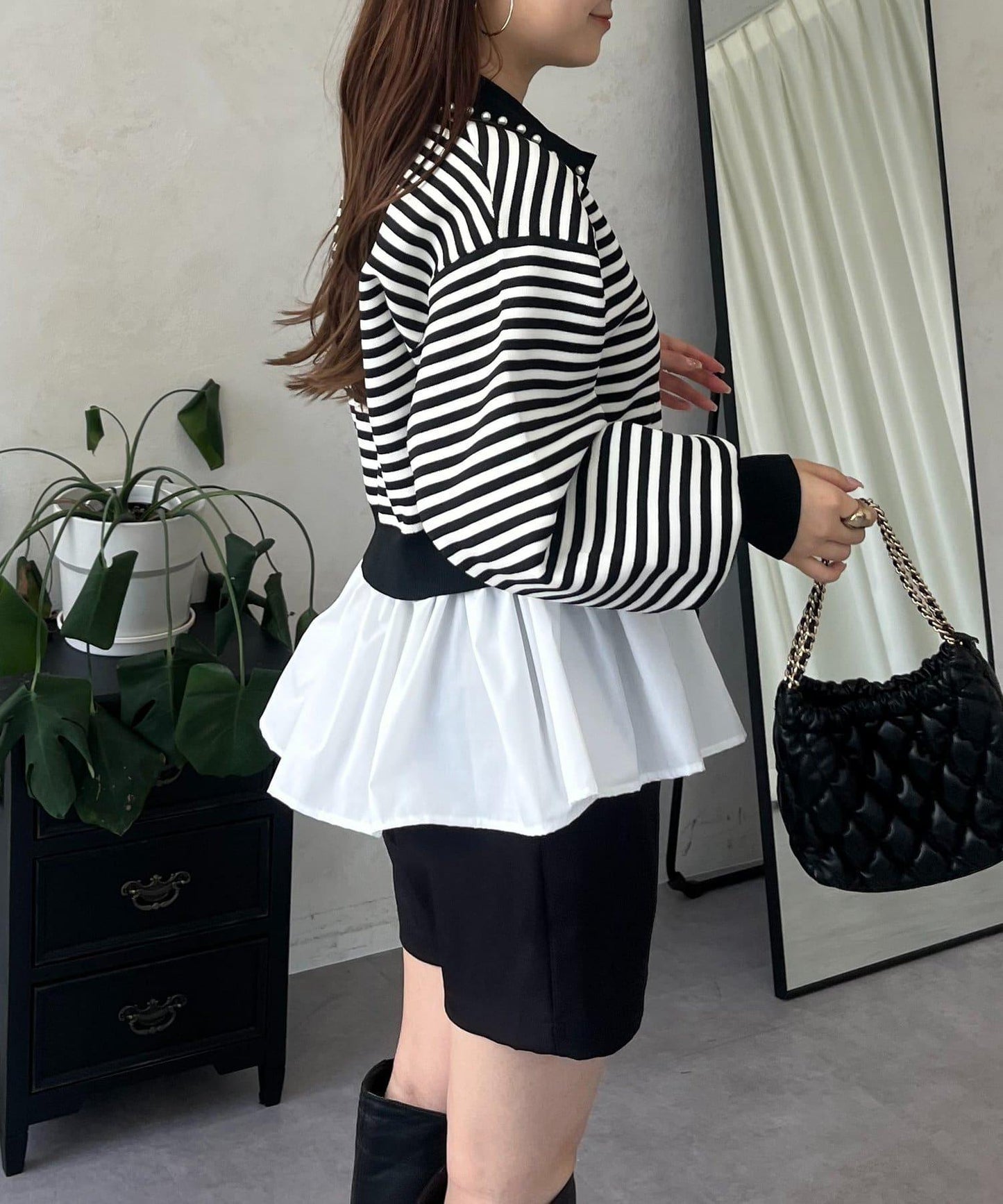 【總選舉參賽單品】珍珠領2way開領荷葉邊針織衫