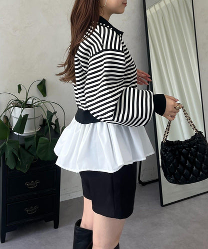 【總選舉參賽單品】珍珠領2way開領荷葉邊針織衫