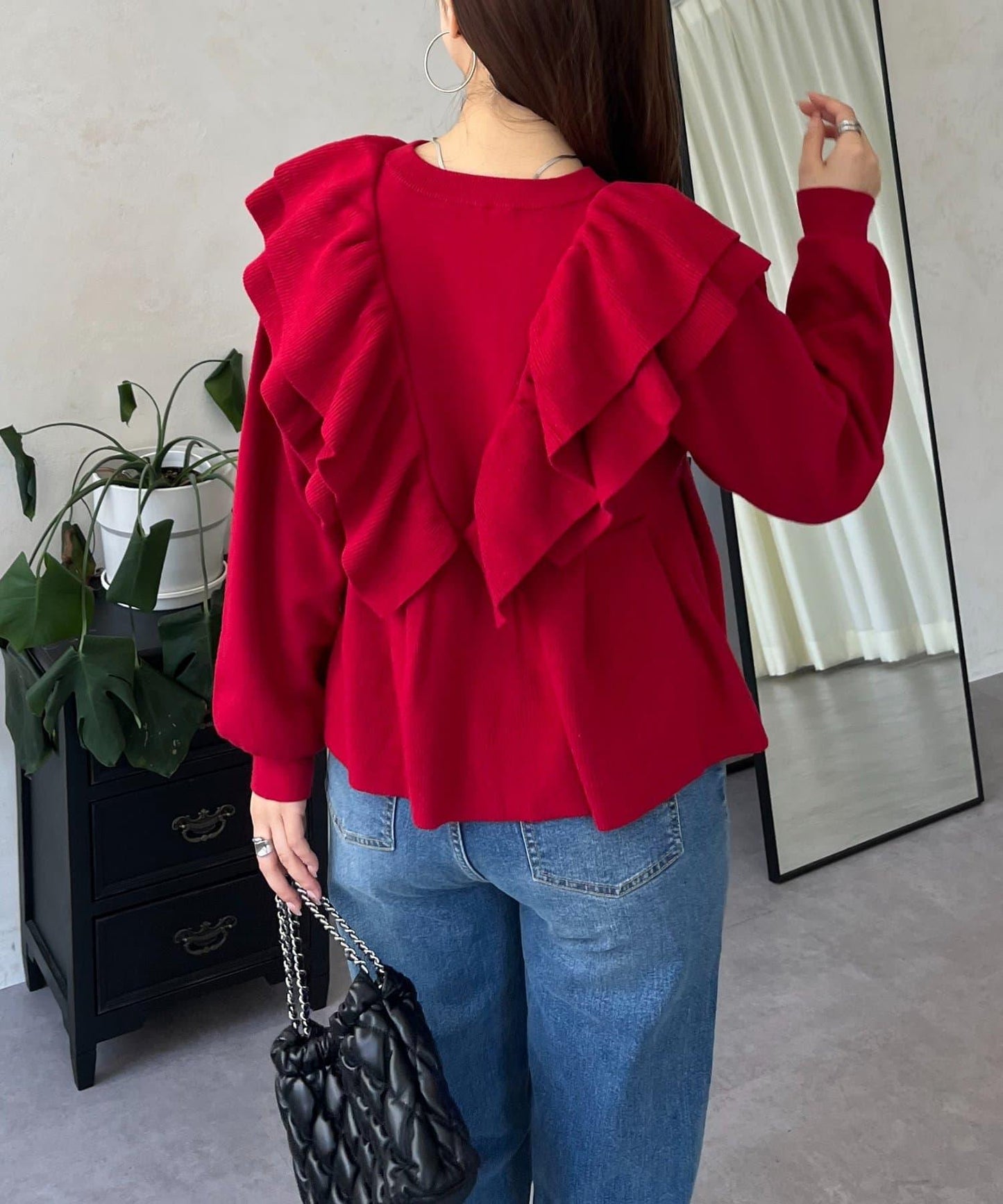 【總選舉參賽單品】愛心紐扣荷葉邊短款收腰開衫