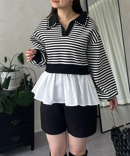 【總選舉參賽單品】珍珠領2way開領荷葉邊針織衫