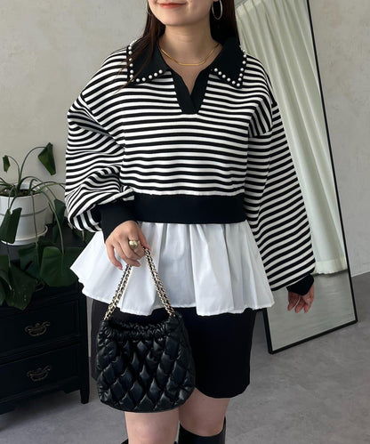 【總選舉參賽單品】珍珠領2way開領荷葉邊針織衫