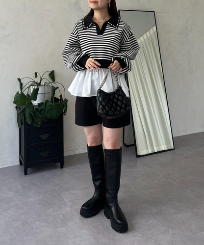 【總選舉參賽單品】珍珠領2way開領荷葉邊針織衫