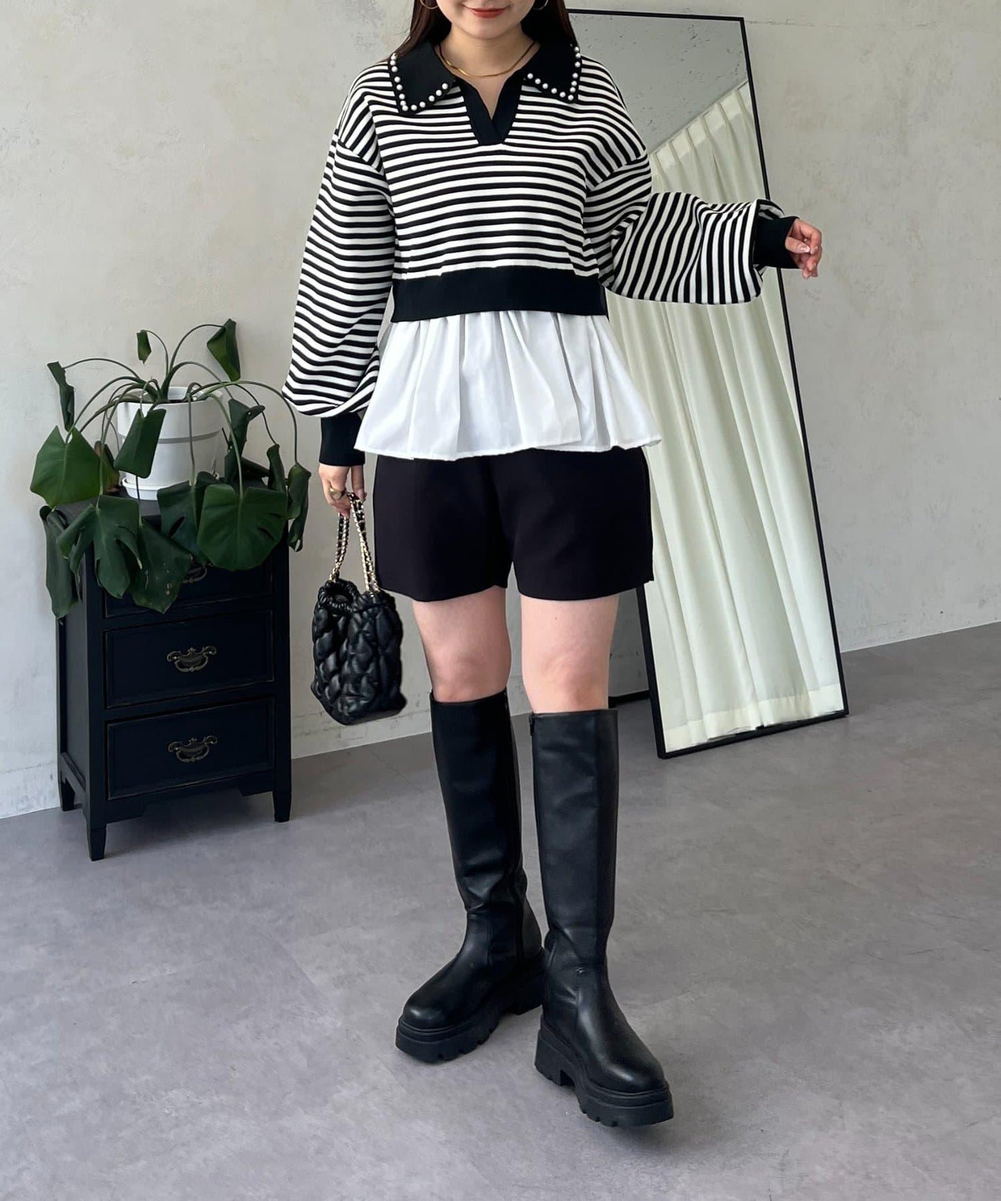 【總選舉參賽單品】珍珠領2way開領荷葉邊針織衫