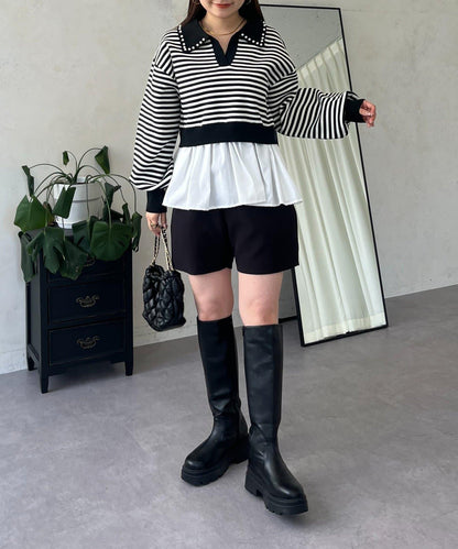 【總選舉參賽單品】珍珠領2way開領荷葉邊針織衫