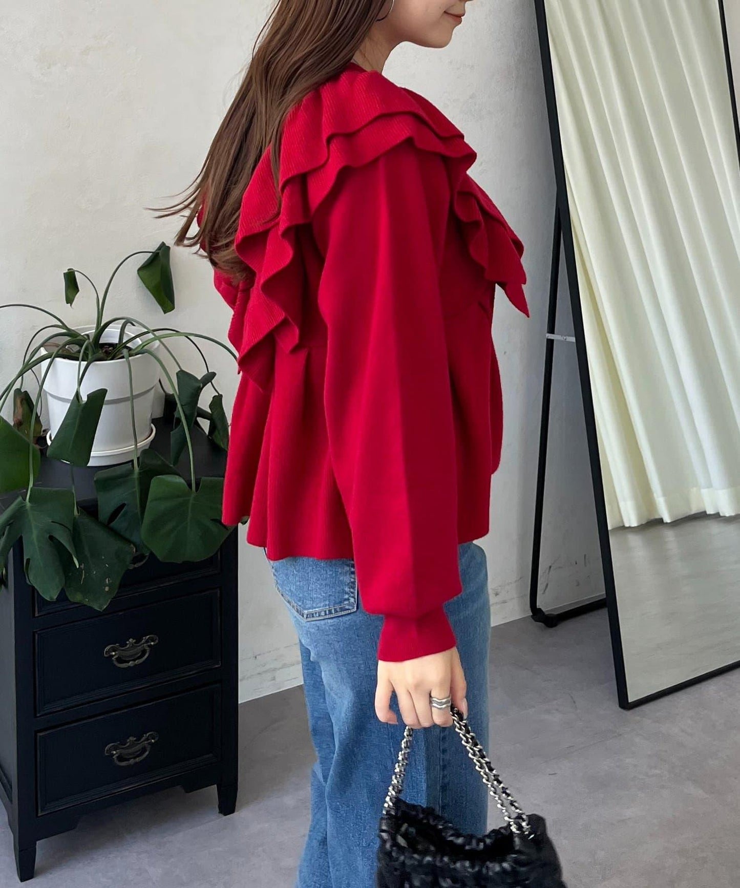 【總選舉參賽單品】愛心紐扣荷葉邊短款收腰開衫