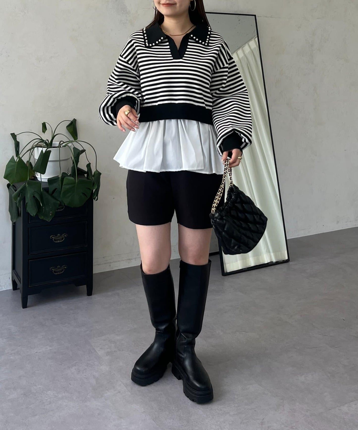 【總選舉參賽單品】珍珠領2way開領荷葉邊針織衫