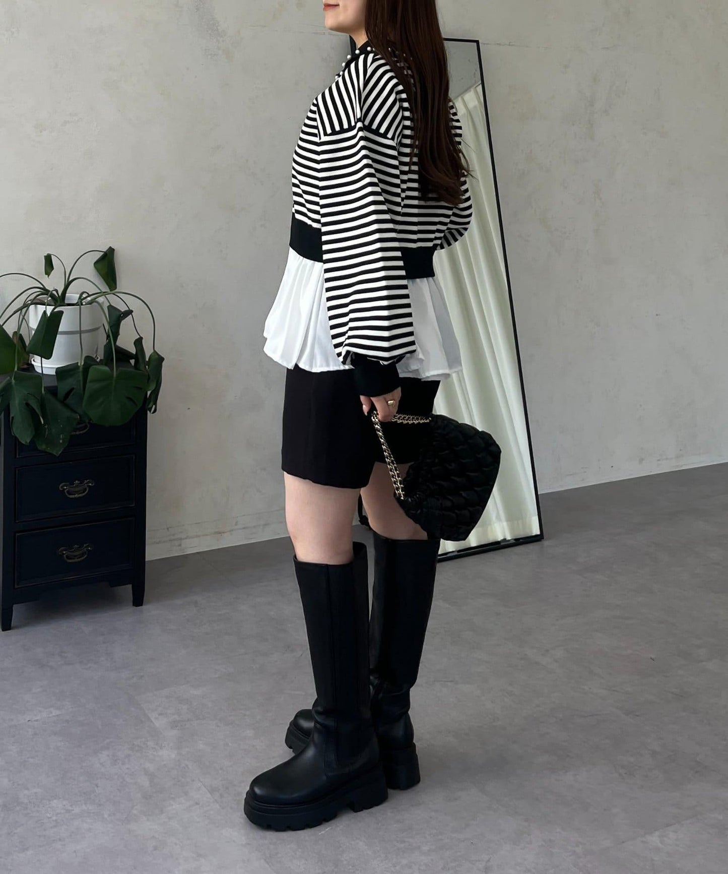 【總選舉參賽單品】珍珠領2way開領荷葉邊針織衫