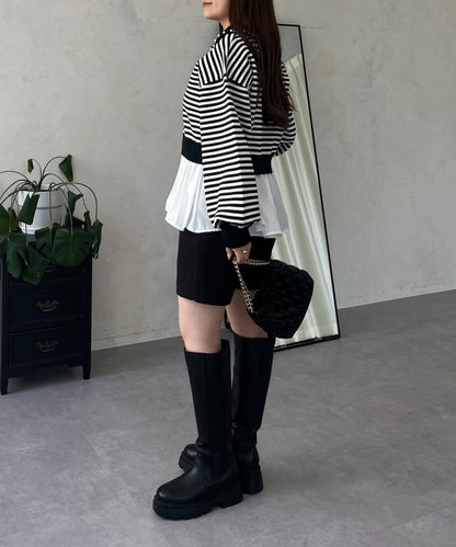 【總選舉參賽單品】珍珠領2way開領荷葉邊針織衫