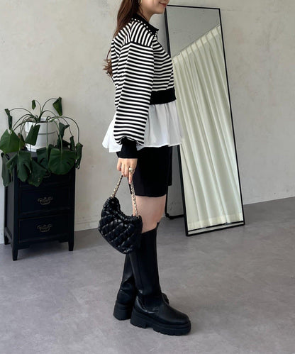 【總選舉參賽單品】珍珠領2way開領荷葉邊針織衫